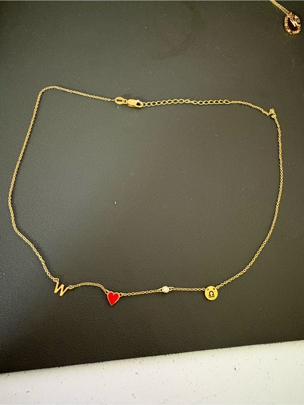 Oak and Luna Gold W, Libra  Zodiac & Heart Pendant Necklace - Red Heart